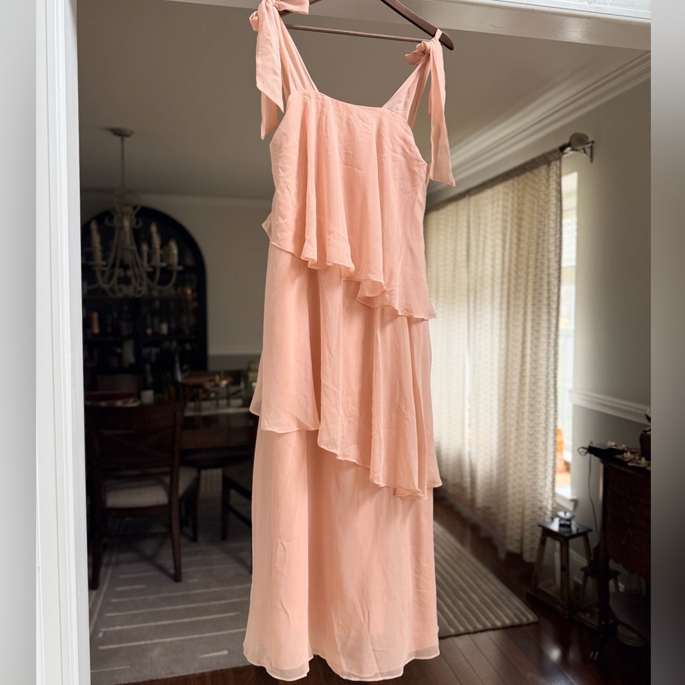 H&M Soft Peach Tie-Shoulder Layered Maxi Dress